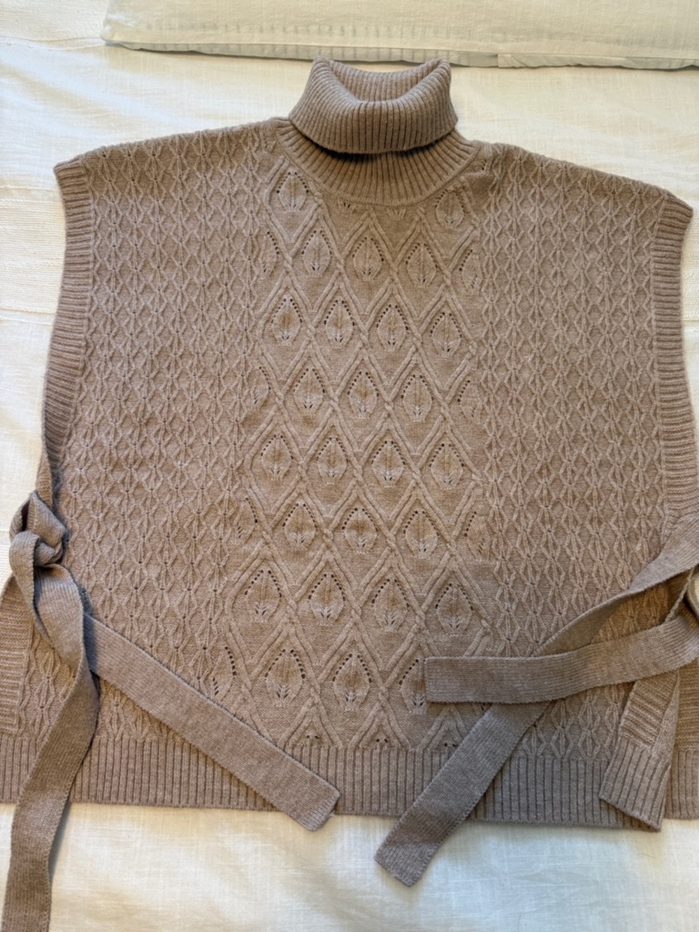 Coco + Carmen Taupe Cable-Knit Turtleneck Poncho